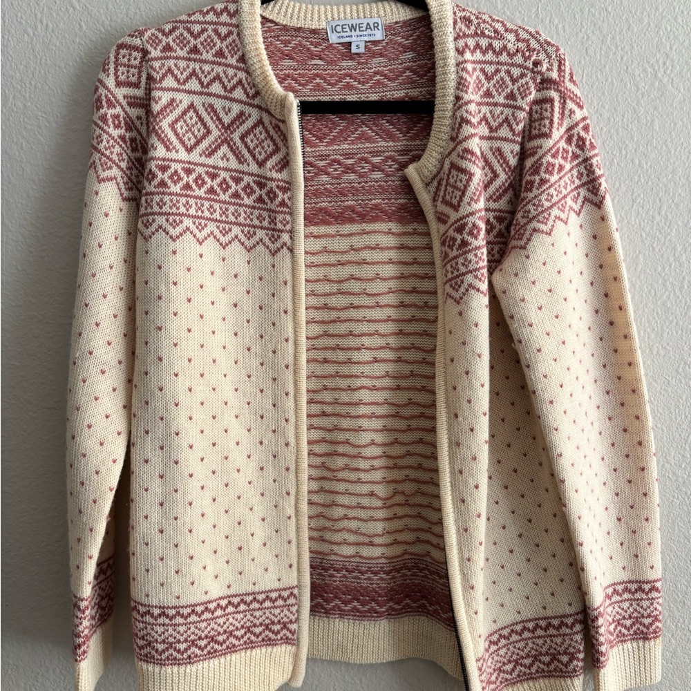 Cream and Red Nordic Cardigan Sweater